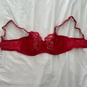 Katherine Hamilton Sofia unlined red silk balconette bra 32E